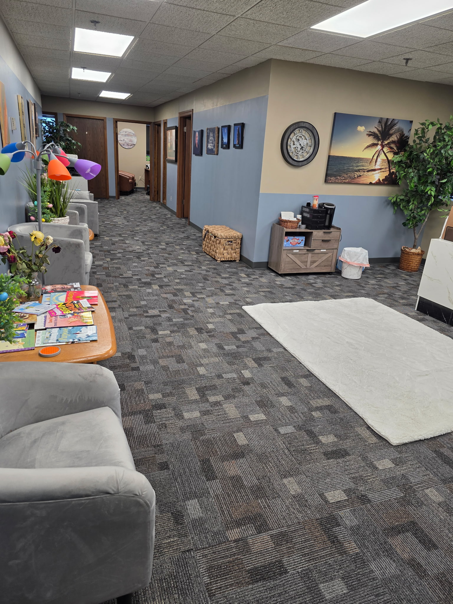 Office hallway and lounge area
